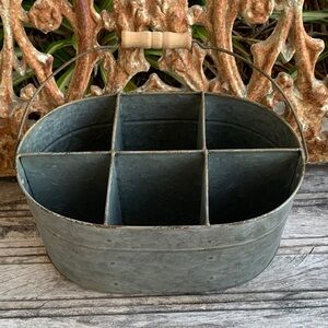 Rustic Tin Metal Organizer Caddy with Handle